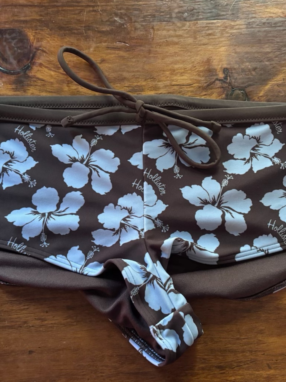 Brown Floral Bikini Bottoms with Blue Hibiscus Print